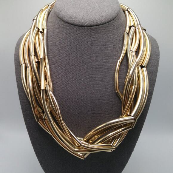 Chico's Gold Tone Metal Tube Multistrand Necklace, 26 Inches - Picture 2 of 9